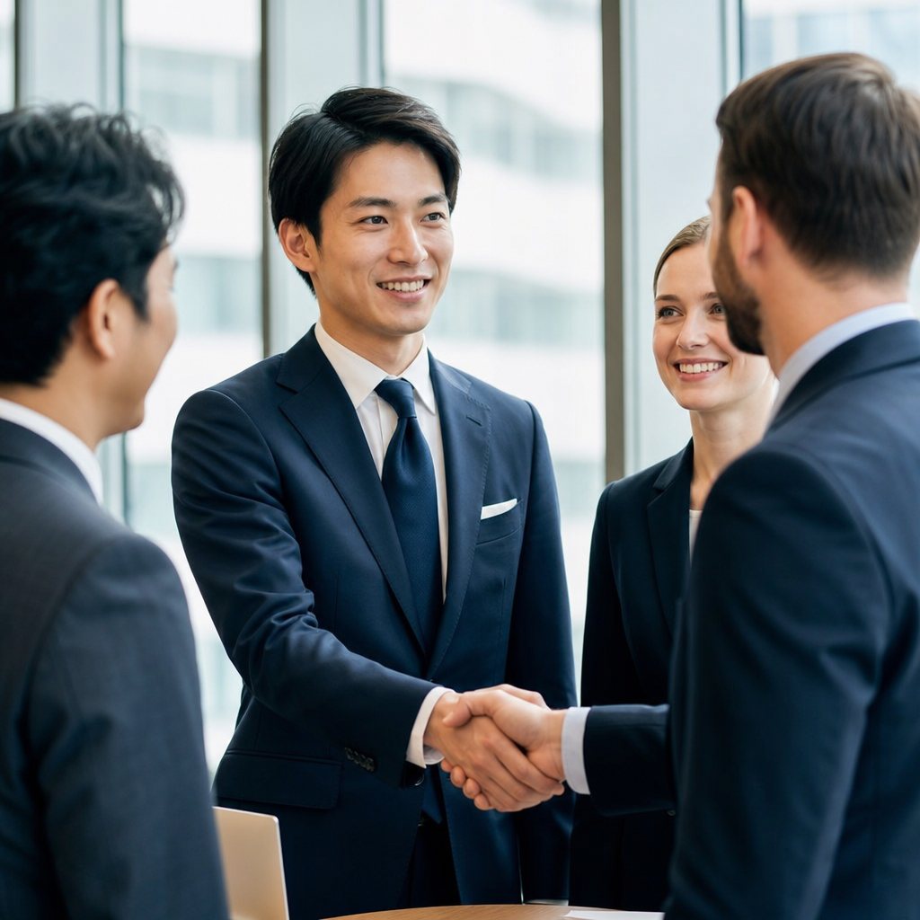 自信を持って握手する経営者のイメージ